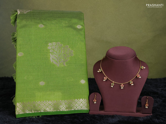 green semi raw silk with matching neck piece