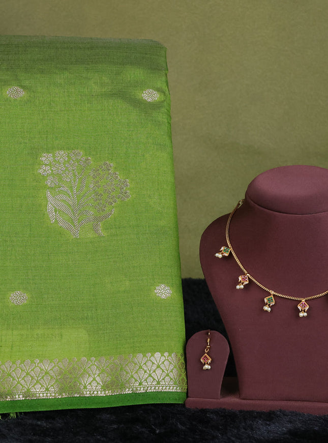 green semi raw silk with matching neck piece