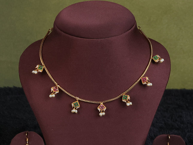 green semi raw silk with matching neck piece