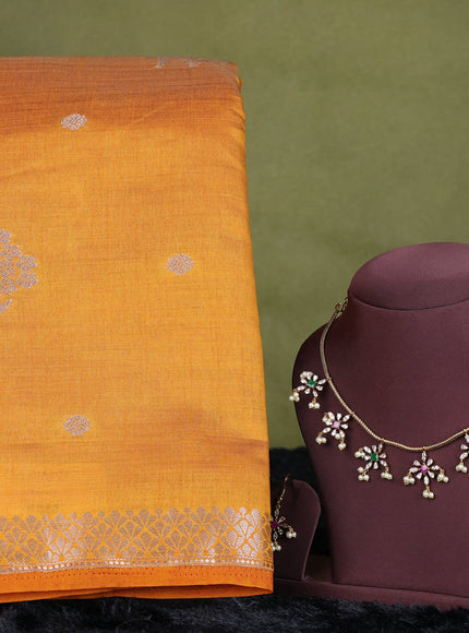 mustard yellow semi raw silk with matching neck piece