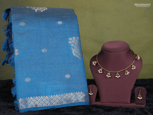 cs blue semi raw silk with matching neck piece