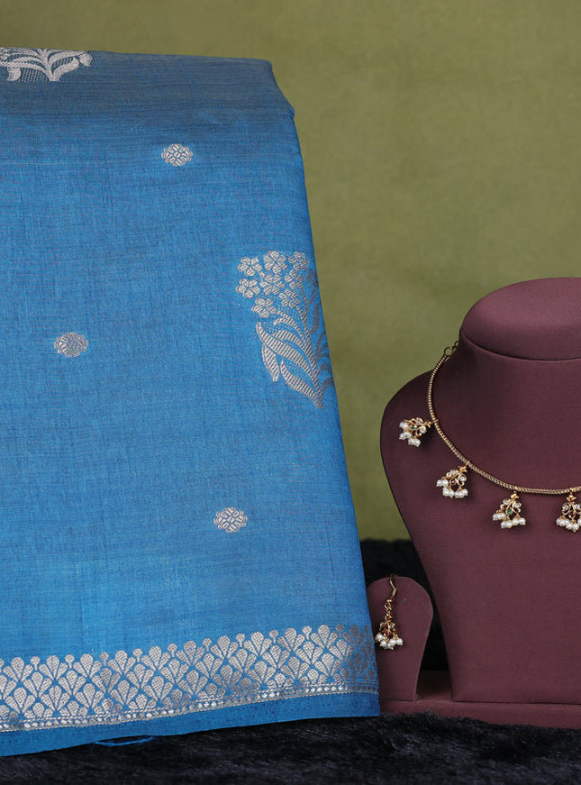 cs blue semi raw silk with matching neck piece