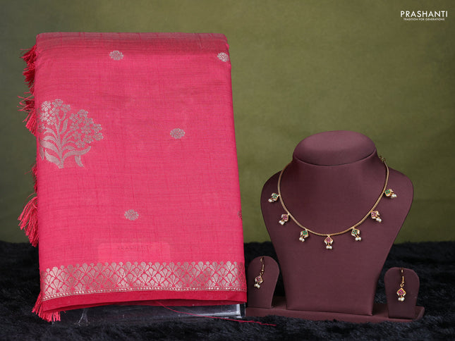 pine semi raw silk with matching neck piece