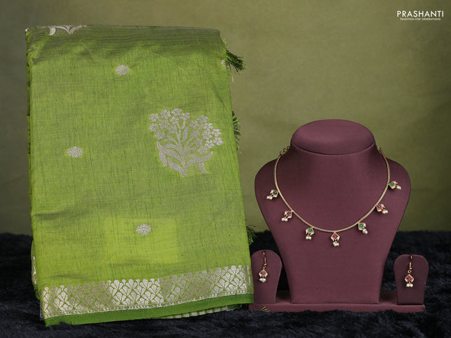 green semi raw silk with matching neck piece