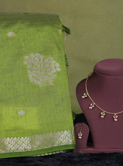 green semi raw silk with matching neck piece