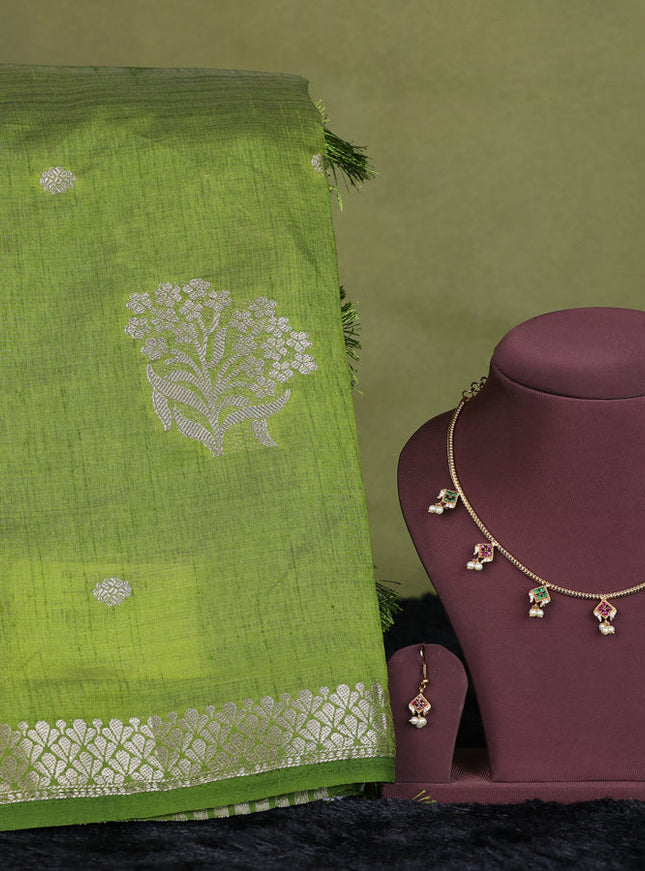 green semi raw silk with matching neck piece