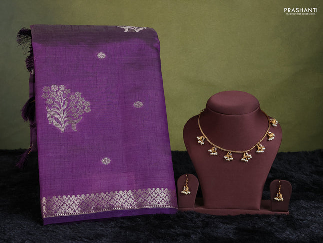 voilet semi raw silk with matching neck piece