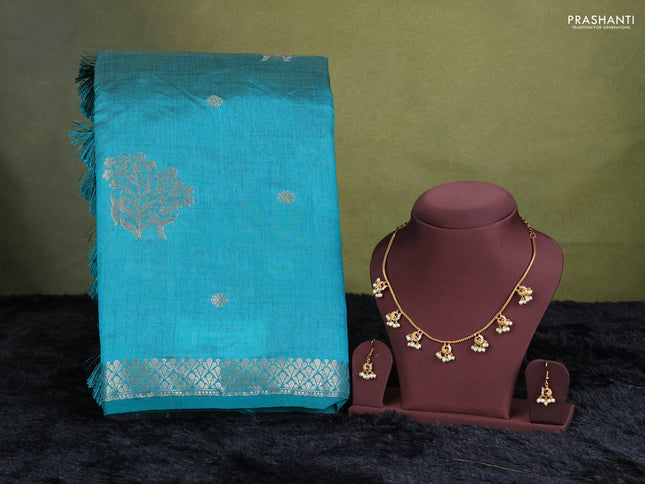 teal green semi raw silk with matching neck piece