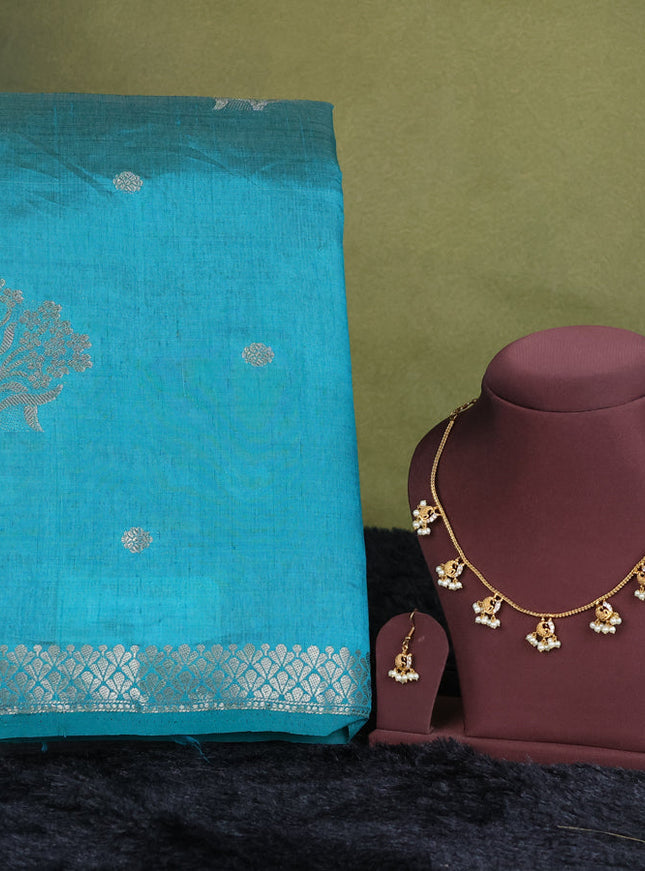 teal green semi raw silk with matching neck piece