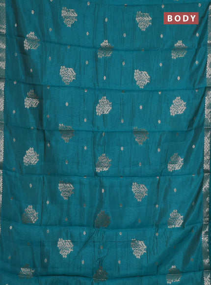 teal green semi raw silk with matching neck piece