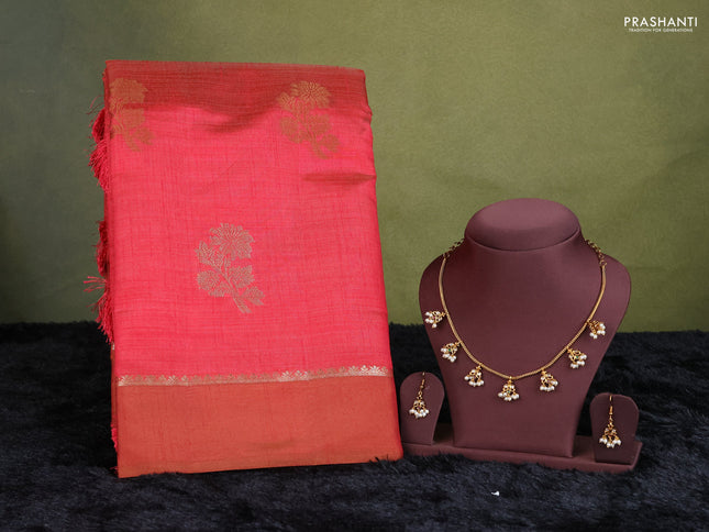 maroon semi raw silk with matching neck piece