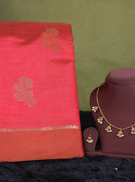 maroon semi raw silk with matching neck piece
