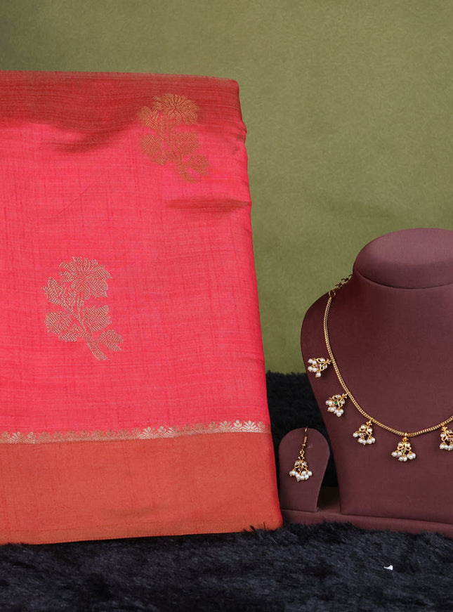 maroon semi raw silk with matching neck piece