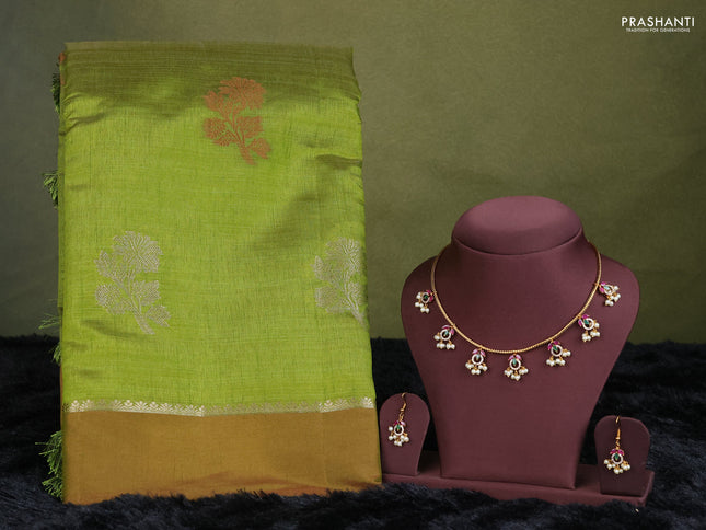 green semi raw silk with matching neck piece