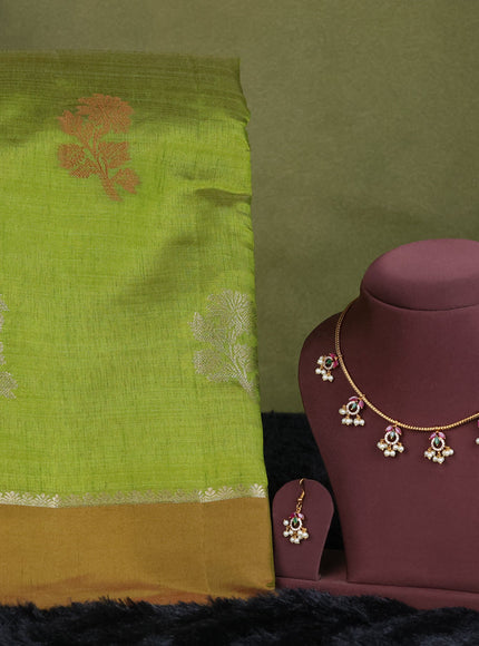 green semi raw silk with matching neck piece