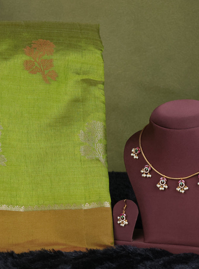 green semi raw silk with matching neck piece