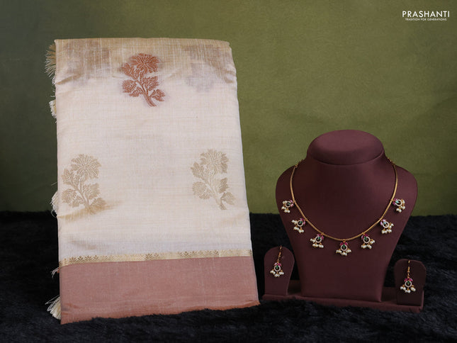 white semi raw silk with matching neck piece