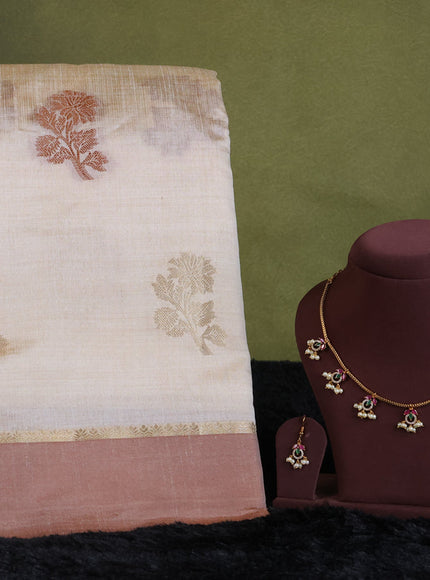 white semi raw silk with matching neck piece