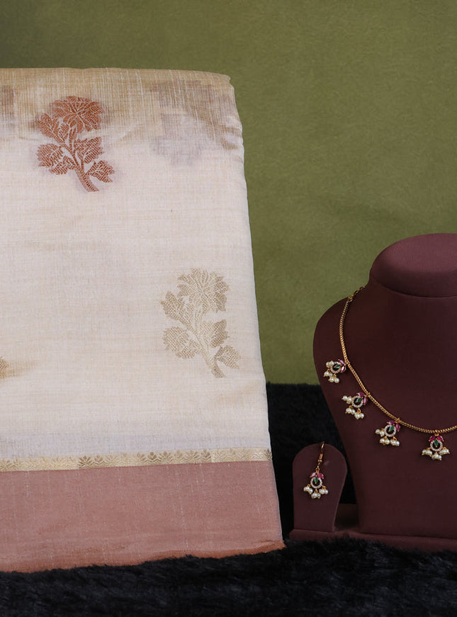 white semi raw silk with matching neck piece