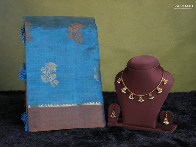 teal blue semi raw silk with matching neck piece