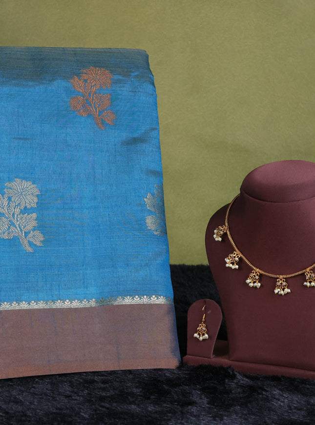 teal blue semi raw silk with matching neck piece