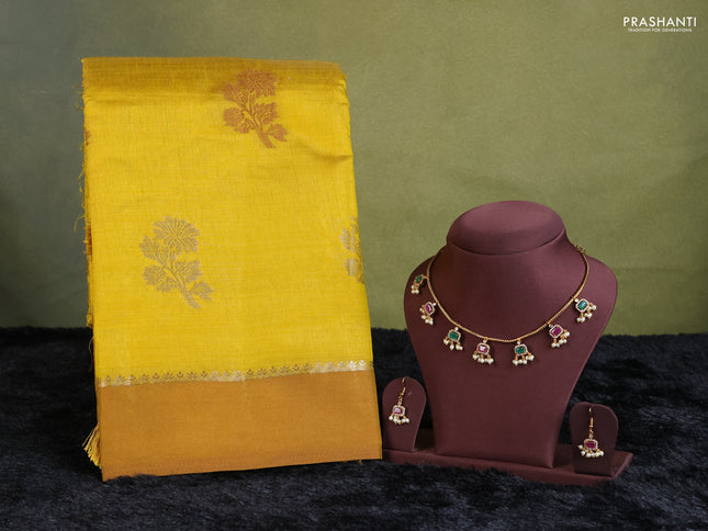lime yellow semi raw silk with matching neck piece