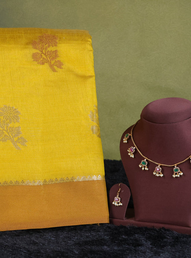 lime yellow semi raw silk with matching neck piece