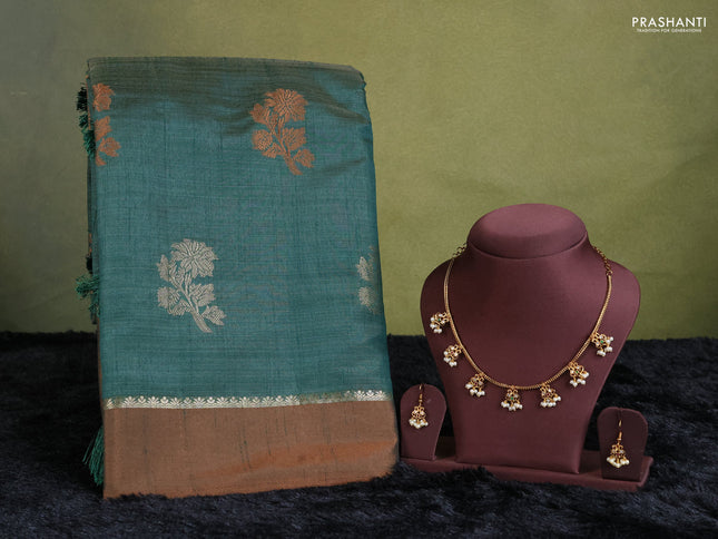 dark  green semi raw silk with matching neck piece