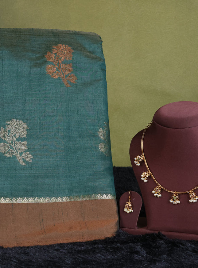 dark  green semi raw silk with matching neck piece