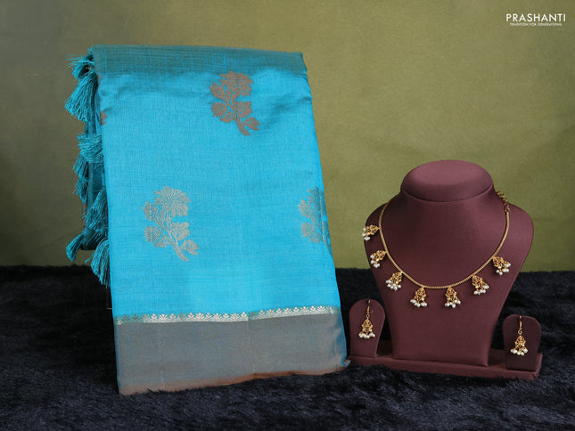 teal green semi raw silk with matching neck piece