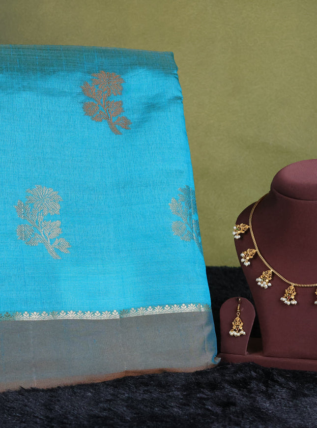 teal green semi raw silk with matching neck piece