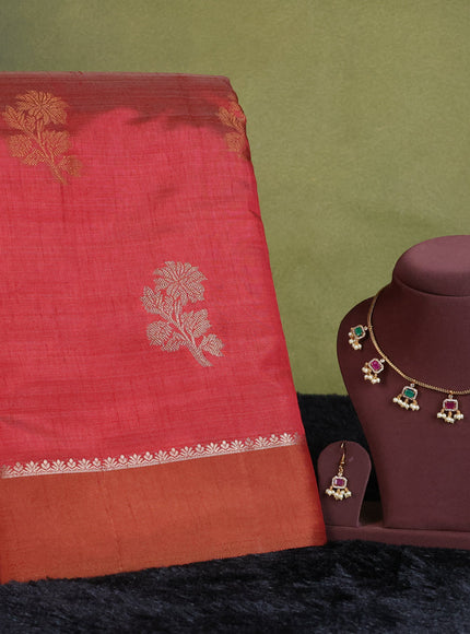 maroon semi raw silk with matching neck piece