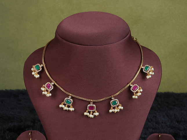 maroon semi raw silk with matching neck piece