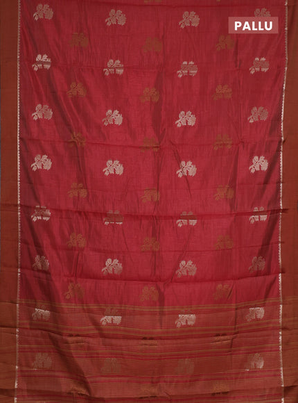 maroon semi raw silk with matching neck piece