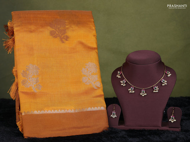 mustard yellow semi raw silk with matching neck piece