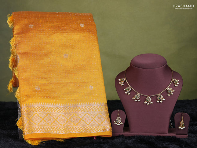 mustard yellow semi raw silk with matching neck piece
