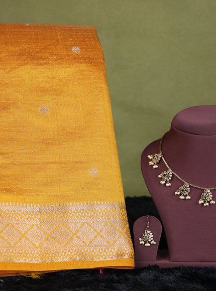 mustard yellow semi raw silk with matching neck piece