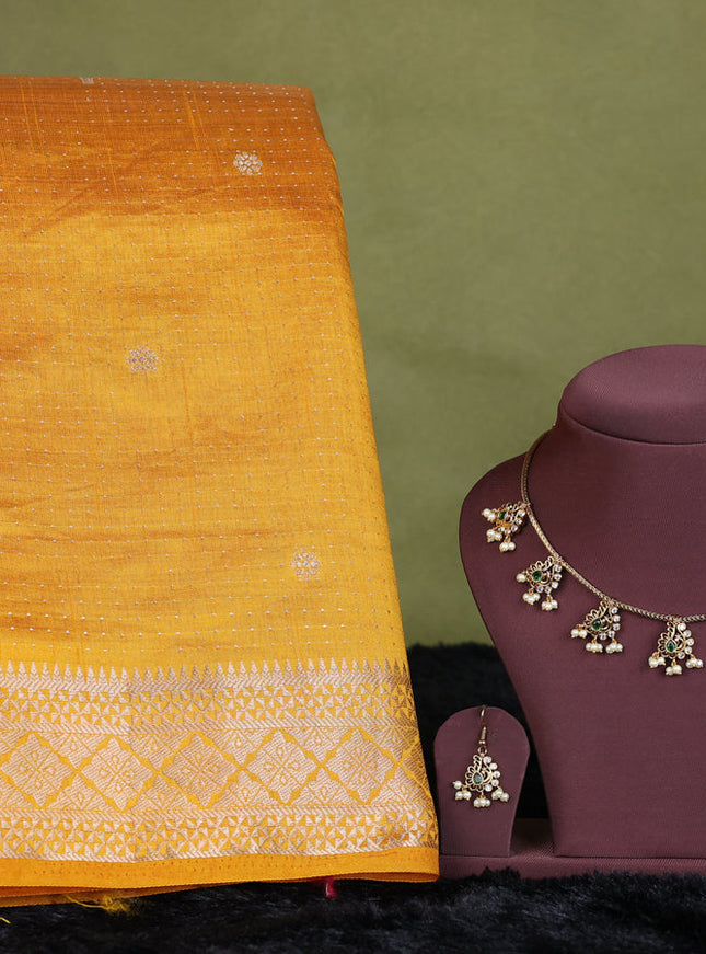 mustard yellow semi raw silk with matching neck piece