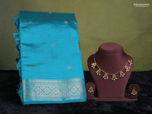 teal green semi raw silk with matching neck piece