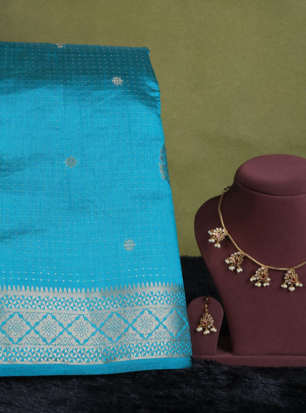 teal green semi raw silk with matching neck piece