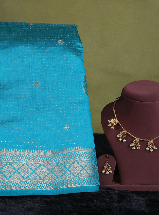 teal green semi raw silk with matching neck piece