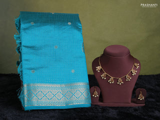 teal green semi raw silk with matching neck piece