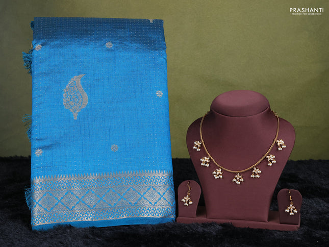 cs blue semi raw silk with matching neck piece
