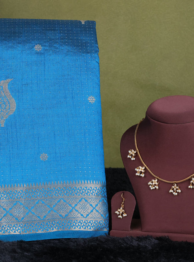 cs blue semi raw silk with matching neck piece