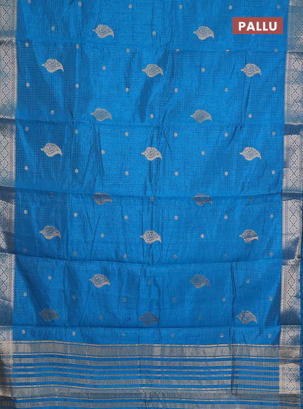 cs blue semi raw silk with matching neck piece