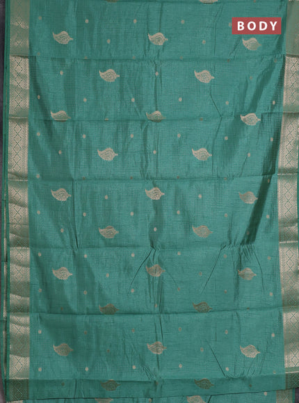 teal green shade semi raw silk with matching neck piece