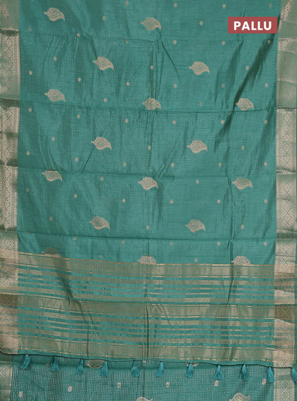 teal green shade semi raw silk with matching neck piece