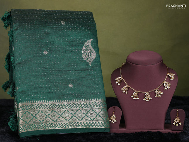 bottle green semi raw silk with matching neck piece