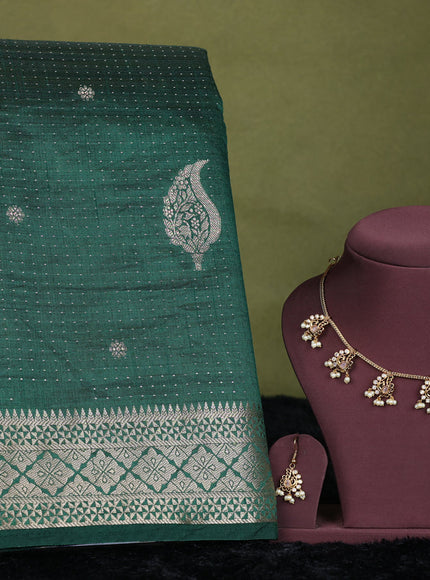 bottle green semi raw silk with matching neck piece