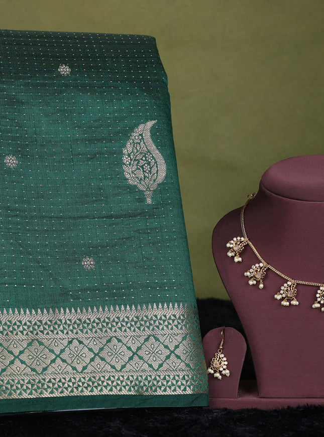 bottle green semi raw silk with matching neck piece